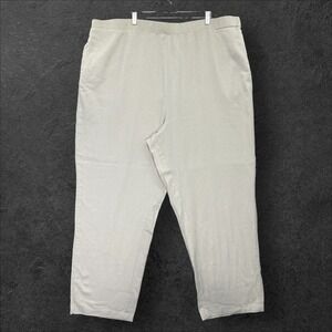 Woman Within Womens 32WT Linen Blend Pull On Pants Beige Straight Leg 49-7415-0